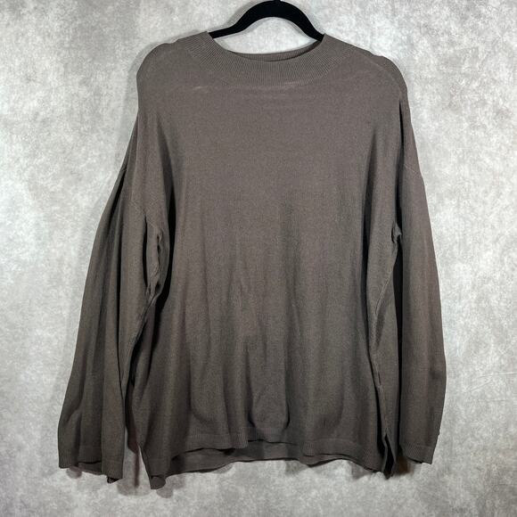 Free People Beach Sweater Womens Medium Brown Knit Mock Neck Oversized Pullover - Picture 1 of 11